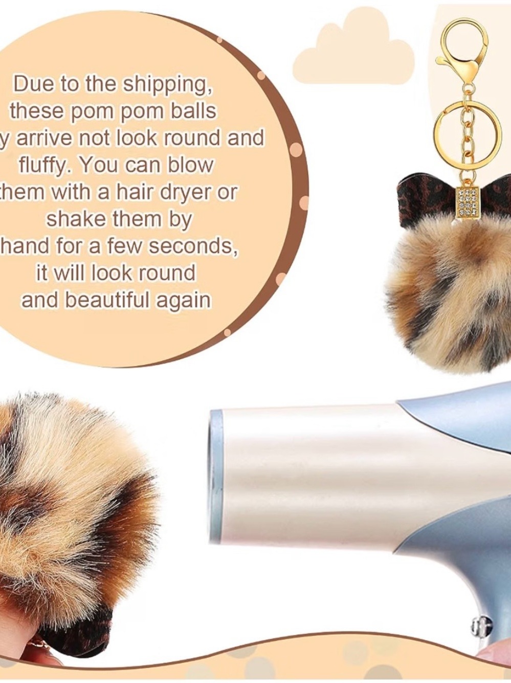 Faux Fur Pom Pom Keychain with Bow - Random Colors NWOT - Picture 4 of 6